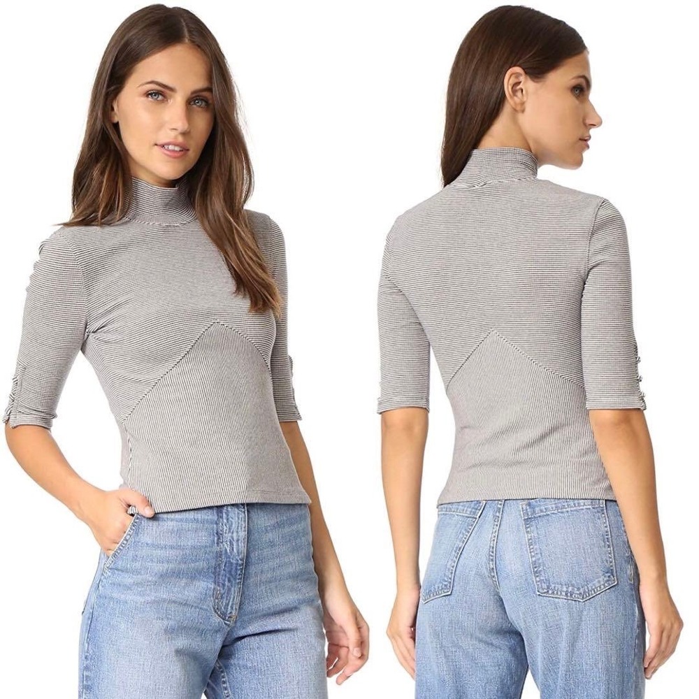 We the Free People Say Goodbye Top Womens XS Navy White Striped Coquette Shirt
